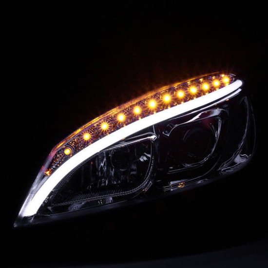 Μπροστινά Φανάρια Set Για Mercedes-Benz C-Class W204 07-10 DRL Tube Lights W222 Look Dynamic Φλας Χρωμίου H9/H9 Με Μοτέρ JunYan