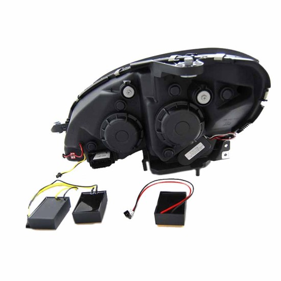 Μπροστινά Φανάρια Set Για Mercedes-Benz C-Class W204 07-10 DRL Tube Lights W222 Look Dynamic Φλας Χρωμίου H9/H9 Με Μοτέρ JunYan