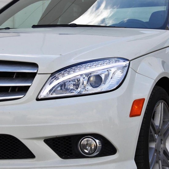 Μπροστινά Φανάρια Set Για Mercedes-Benz C-Class W204 07-10 DRL Tube Lights W222 Look Dynamic Φλας Χρωμίου H9/H9 Με Μοτέρ JunYan