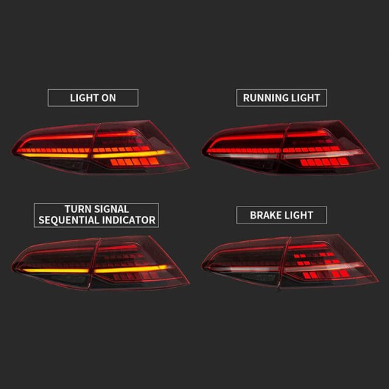Πισινά Φανάρια Set Για Vw Golf VII 7 & 7.5 11-19 Led Bar Dynamic Facelift 7.5 GTI/R Look Κόκκινο/Φιμέ VLand