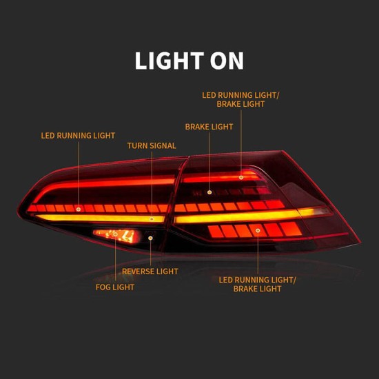 Πισινά Φανάρια Set Για Vw Golf VII 7 & 7.5 11-19 Led Bar Dynamic Facelift 7.5 GTI/R Look Κόκκινο/Φιμέ VLand