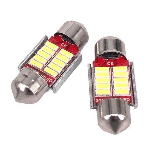 Λάμπες Led Σωληνωτές 31mm 10 Leds 12volt Canbus Λευκό Φως 2 Τεμάχια