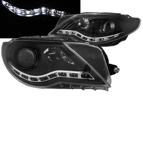 Μπροστινά Φανάρια Set Για Vw Passat CC 08-12 DRL Μαύρα H7/H7/H7 Με Μοτέρ Depo