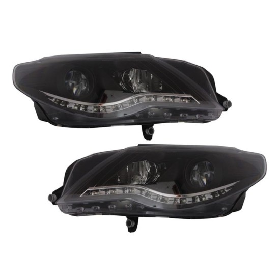 Μπροστινά Φανάρια Set Για Vw Passat CC 08-12 DRL Μαύρα H7/H7/H7 Με Μοτέρ Depo