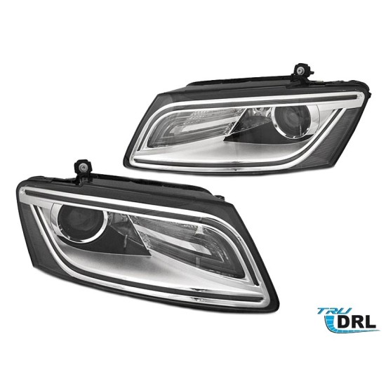 Μπροστινά Φανάρια Set Για Audi Q5 8R 12-17 TRU DRL Led Tube Χρωμίου H7/H7 Με Μοτέρ Depo