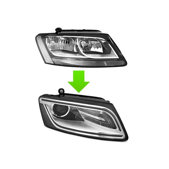 Μπροστινά Φανάρια Set Για Audi Q5 8R 12-17 TRU DRL Led Tube Χρωμίου H7/H7 Με Μοτέρ Depo