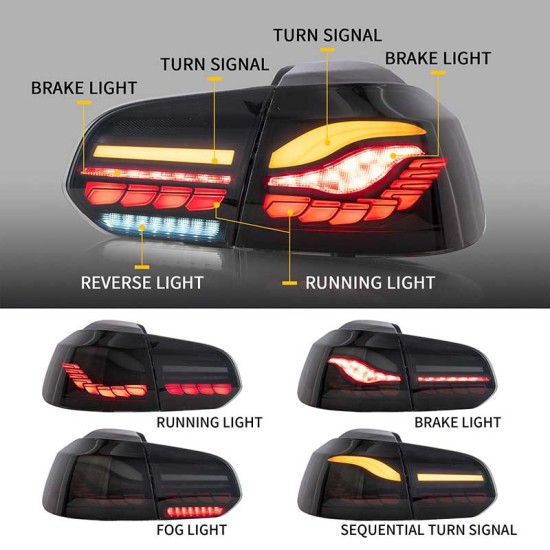 Πισινά Φανάρια Set Για Vw Golf VI (6) 08-12 Full Led Dynamic OLED Smoke VLand