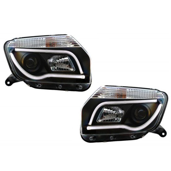 Μπροστινά Φανάρια Set Για Dacia Duster 10-14 DRL & Led Tube Μαύρα H7/H1 Sonar