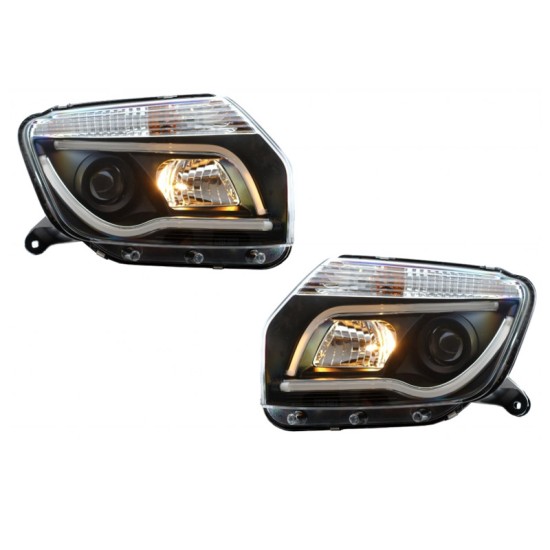 Μπροστινά Φανάρια Set Για Dacia Duster 10-14 DRL & Led Tube Μαύρα H7/H1 Sonar