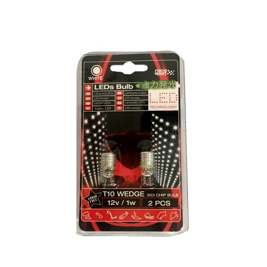 Λάμπες Led T10 12volt 1watt Λευκές Racesport LIT539C 2 Τεμάχια