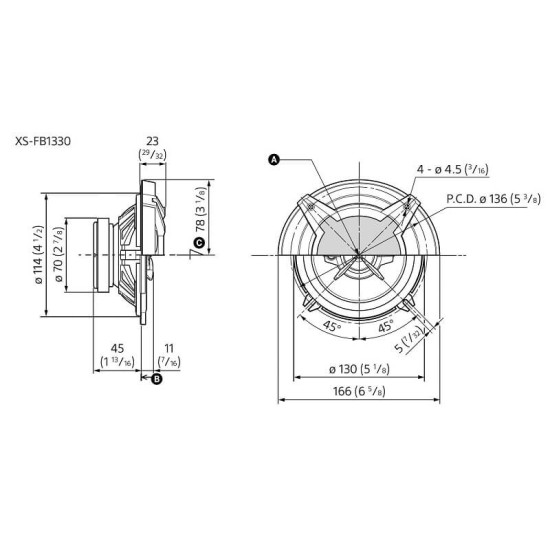 Ηχεία Αυτοκινήτου Sony XS-FB1330U Ομοαξονικά Mega Bass 3 δρόμων 13cm 5.1"  35Watt Rms/240 Watt Max. 2 Τεμάχια