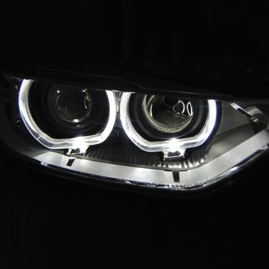 Μπροστινά Φανάρια Set Για Bmw 3 F30/F31 11-15 Led Angel Eyes Μαύρα H7/H7 Με Μοτέρ Depo