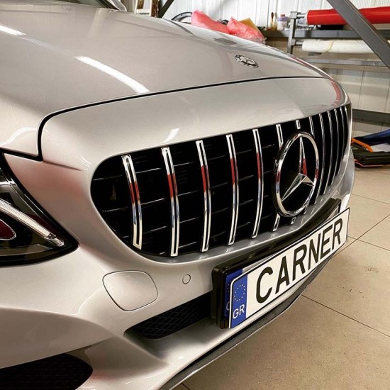 Μάσκα Για Mercedes-Benz C-Class W205 14+ GT Amg Panamericana Look Μαύρο/Χρώμιο 1 Τεμάχιο
