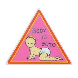 Αυτοκόλλητο Σήμα Αυτοκινήτου ''Baby In Auto'' 8,9cm x 7,6cm Φουξ Με Επικάλυψη Σμάλτου 1 Τεμάχιο