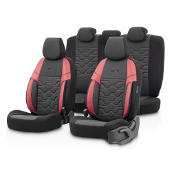Καλύμματα Αυτοκινήτου Otom Hexa Design Universal Jacquard / Rachel / Δερματίνη Σετ Εμπρός / Πίσω 11 Τεμαχίων Μαύρο - Κόκκινο HEX-2801