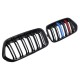 Καρδιές Μάσκας Για Bmw X2 F39 18+ M4 Look Με Διπλή Γρίλια Tri-Color Μαύρο Γυαλιστερό 2 Τεμάχια