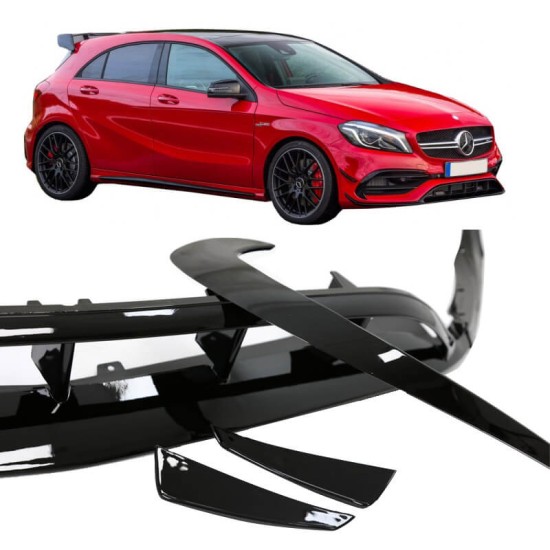 Splitters Μπροστινού Προφυλακτήρα Για Mercedes-Benz A-Class W176 15-18 Facelift Amg Line Έκδοση Γυαλιστερό Μαύρο 7 Τεμάχια