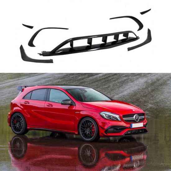 Splitters Μπροστινού Προφυλακτήρα Για Mercedes-Benz A-Class W176 15-18 Facelift Amg Line Έκδοση Γυαλιστερό Μαύρο 7 Τεμάχια