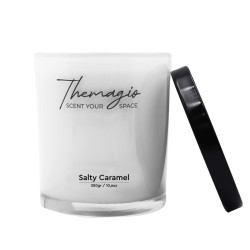 Αρωματικό Κερί Σόγιας Σε Λευκό Ποτήρι Με Μαύρο Μεταλλικό Καπάκι "Salty Caramel" 300gr Themagio 77212 Αρωματικό Κερί Σόγιας Σε Λευκό Ποτήρι Με Μαύρο Μεταλλικό Καπάκι "Salty Caramel" 300gr Themagio 77212