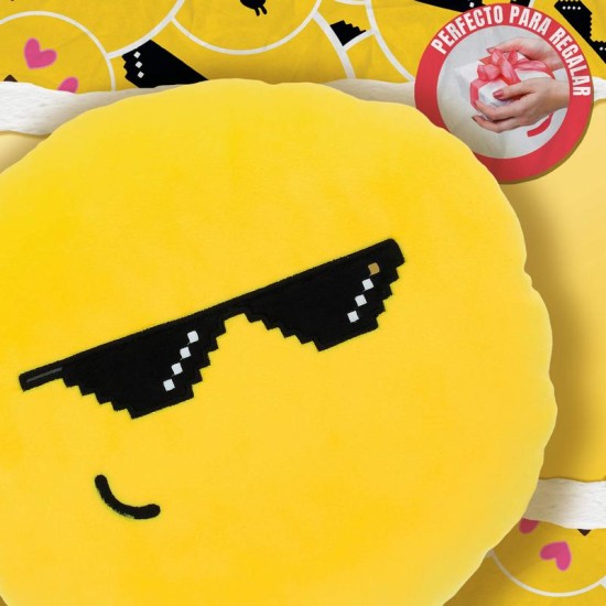 Μαξιλαράκι Αυτοκινητου Διακοσμητικό Στρογγυλό Ø28cm Happy Confort "Cool Emoji" Κίτρινο 1 Τεμάχιο