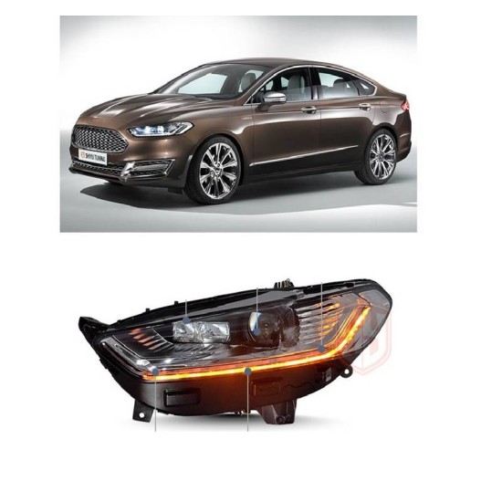 Μπροστινά Φανάρια Set Για Ford Mondeo mk5 13-16 DRL Chrome H7/Led Με Φλας Dynamic Carner