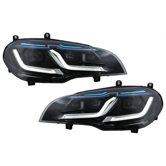 Μπροστινά Φανάρια Set Για Bmw X5 E70 07-14 Double L LED Bar Μαύρα Upgrade Xenon To Led Με Μοτέρ Carner