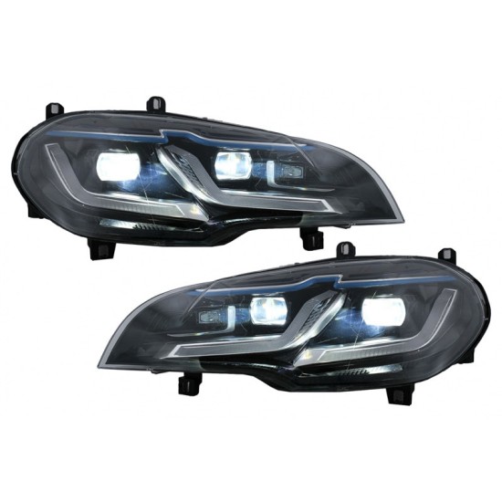 Μπροστινά Φανάρια Set Για Bmw X5 E70 07-14 Double L LED Bar Μαύρα Upgrade Xenon To Led Με Μοτέρ Carner