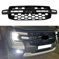 Μάσκα Για Ford Ranger T9 2022+ XLT / Sport / Wild Trak Raptor Type Με Led Μαύρο Γυαλιστερό Μάσκα Για Ford Ranger T9 2022+ XLT / Sport / Wild Trak Raptor Type Με Led Μαύρο Γυαλιστερό