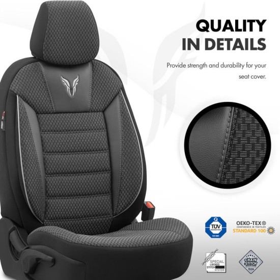 Καλύμματα Αυτοκινήτου Otom Toro Design Universal Βαμβακερό Ύφασμα / Δερματίνη Σετ Εμπρός / Πίσω 11 Τεμαχίων Μαύρο / Γκρι ΤRΟ-902