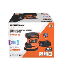 Τριβείο Έκκεντρο Περιστροφικό Επαναφορτιζόμενo Ø125 20V Με Μπαταρία 4.0Ah Και Τσάντα Krausmann U91720-14S