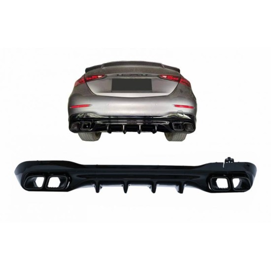 Diffuser Πίσω Προφυλακτήρα Για Mercedes-Benz C-Class W206 S206 Sport Line 2021+ C63 Look Με 2 Διπλές Εξατμίσεις Δεξιά & Αριστερά Μαύρες Από Abs Πλαστικό 1 Τεμάχιο