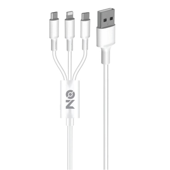 Καλώδιο Φόρτισης USB 3 Σε 1 Για Lightning Micro Type-c Λευκό 120cm ON Mobile Accessories 1 Τεμάχιο