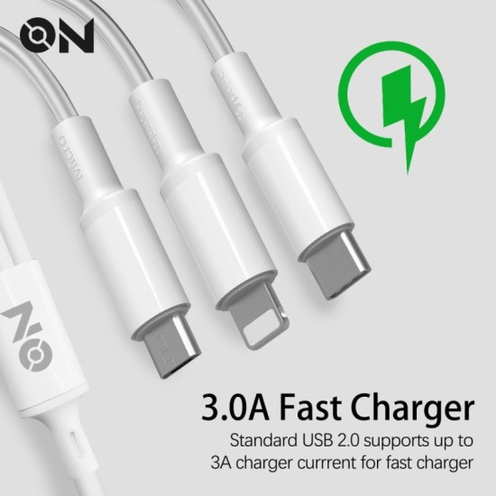 Καλώδιο Φόρτισης USB 3 Σε 1 Για Lightning Micro Type-c Λευκό 120cm ON Mobile Accessories 1 Τεμάχιο