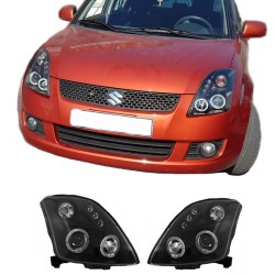 Μπροστινά Φανάρια Set Για Suzuki Swift 05-10 Angel Eyes & Led Μαύρα H1/H1 Manual JunYan Μπροστινά Φανάρια Set Για Suzuki Swift 05-10 Angel Eyes & Led Μαύρα H1/H1 Manual JunYan