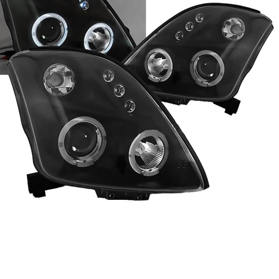 Μπροστινά Φανάρια Set Για Suzuki Swift 05-10 Angel Eyes & Led Μαύρα H1/H1 Manual JunYan