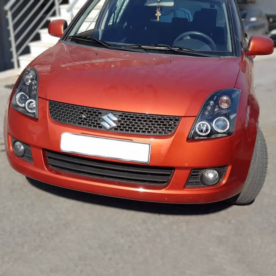 Μπροστινά Φανάρια Set Για Suzuki Swift 05-10 Angel Eyes & Led Μαύρα H1/H1 Manual JunYan