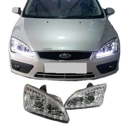Μπροστινά Φανάρια Set Για Ford Focus 04-08 DRL & Led Φλας Χρωμίου H1/H1 JunYan Μπροστινά Φανάρια Set Για Ford Focus 04-08 DRL & Led Φλας Χρωμίου H1/H1 JunYan