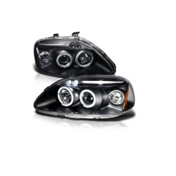 Μπροστινά Φανάρια Set Για Honda Civic 96-99 Angel Eyes & Led Μαύρα H1/H1 Manual JunYan Μπροστινά Φανάρια Set Για Honda Civic 96-99 Angel Eyes & Led Μαύρα H1/H1 Manual JunYan