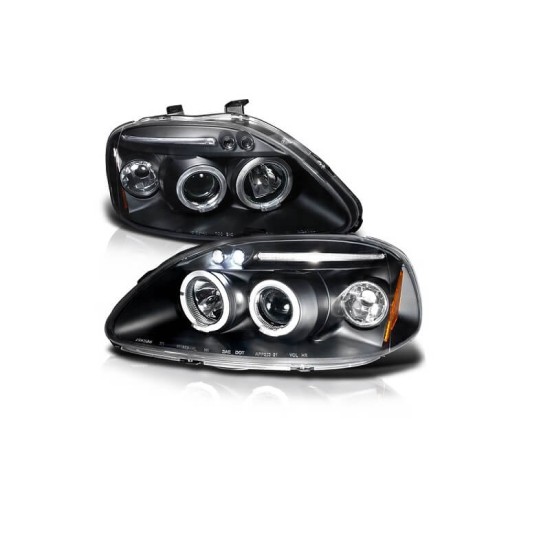 Μπροστινά Φανάρια Set Για Honda Civic 96-99 Angel Eyes & Led Μαύρα H1/H1 Manual JunYan