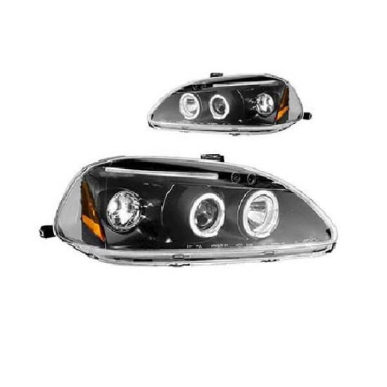Μπροστινά Φανάρια Set Για Honda Civic 96-99 Angel Eyes & Led Μαύρα H1/H1 Manual JunYan