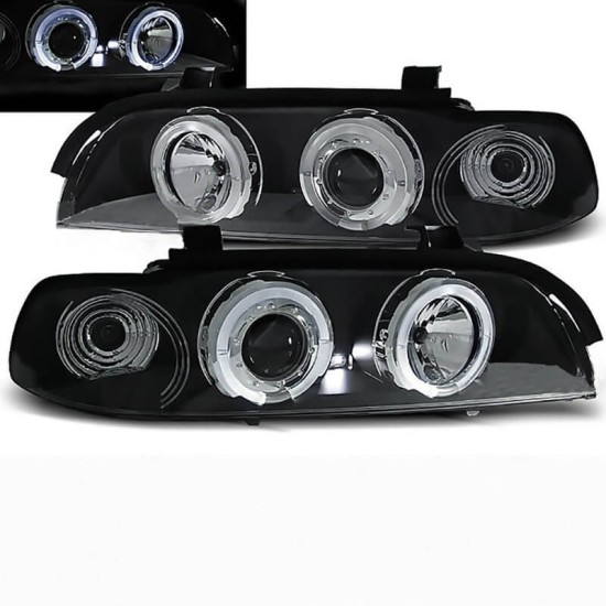 Μπροστινά Φανάρια Set Για Bmw 5 E39 95-00 Angel Eyes & Led Μαύρα H1/H1 Manual Sonar