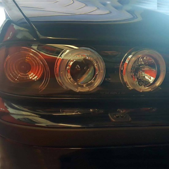 Μπροστινά Φανάρια Set Για Bmw 5 E39 95-00 Angel Eyes & Led Μαύρα H1/H1 Με Μοτέρ Sonar