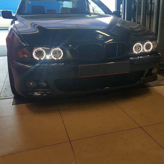 Μπροστινά Φανάρια Set Για Bmw 5 E39 95-00 Angel Eyes & Led Μαύρα H1/H1 Με Μοτέρ Sonar