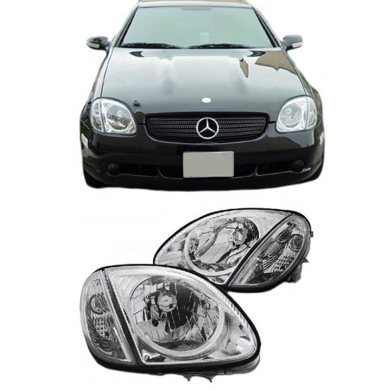 Μπροστινά Φανάρια Set Για Mercedes-Benz SLK R170 96-04 Χρωμίου H4 Ρύθμιση Αέρος Depo