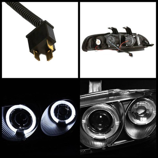 Μπροστινά Φανάρια Set Για Honda Civic 92-95 2D/3D Angel Eyes & Led Μαύρα H1/H1 Manual Sonar