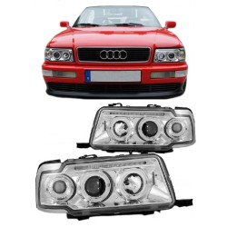 Μπροστινά Φανάρια Set Για Audi 80 B4 91-96 Angel Eyes & Led Χρωμίου H1/H1 JunYan