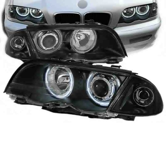 Μπροστινά Φανάρια Set Για Bmw 3 E46 Sedan/Caravan 99-01 ccfl Angel Eyes Μαύρα H7/H7 Με Μοτέρ Eagle Eyes