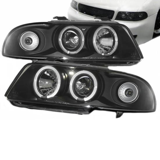 Μπροστινά Φανάρια Set Για Audi A4 B5 94-98 Angel Eyes Μαύρα H1/H1 Sonar
