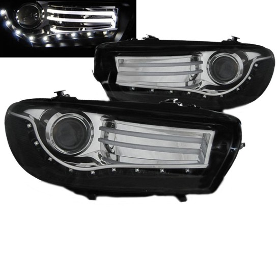 Μπροστινά Φανάρια Set Για Vw Scirocco 08-14 DRL Shark Look Μαύρα H7 Με Μοτέρ Depo
