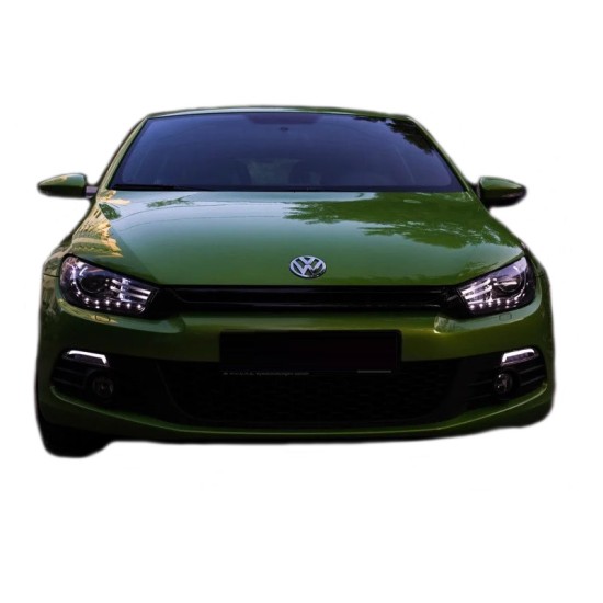 Μπροστινά Φανάρια Set Για Vw Scirocco 08-14 DRL Shark Look Μαύρα H7 Με Μοτέρ Depo
